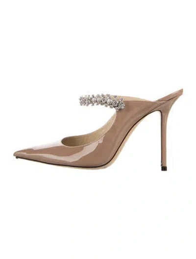 Pre-owned Jimmy Choo Patent Leather Crystal Embellishments Mules In Neutral