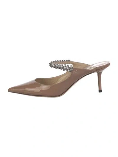 Pre-owned Jimmy Choo Patent Leather Crystal Embellishments Mules In Neutral