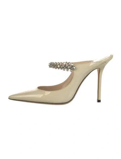 Pre-owned Jimmy Choo Patent Leather Crystal Embellishments Mules In Neutrals