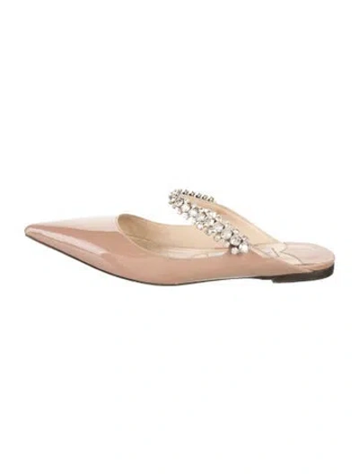 Pre-owned Jimmy Choo Patent Leather Crystal Embellishments Mules In Neutrals