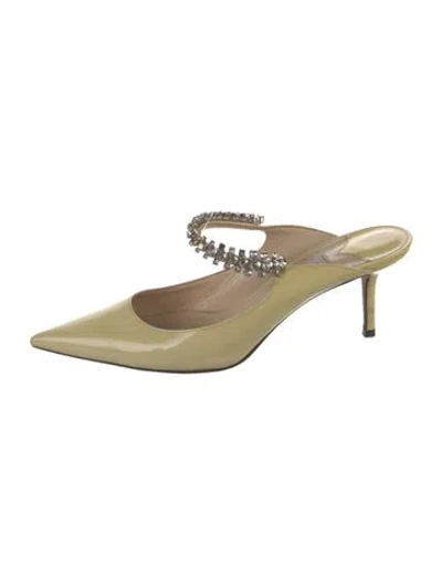 Pre-owned Jimmy Choo Patent Leather Crystal Embellishments Mules In Neutrals