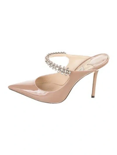 Pre-owned Jimmy Choo Patent Leather Crystal Embellishments Mules In Neutrals