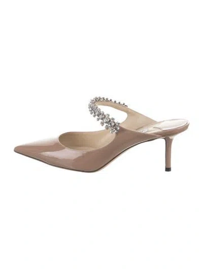 Pre-owned Jimmy Choo Patent Leather Crystal Embellishments Mules In Neutrals
