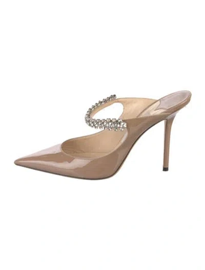 Pre-owned Jimmy Choo Patent Leather Crystal Embellishments Mules In Neutrals