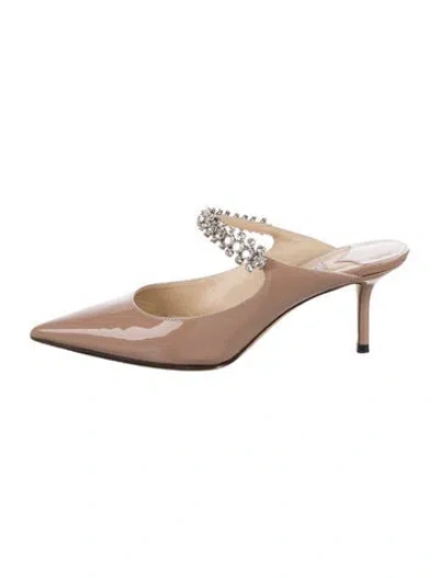 Pre-owned Jimmy Choo Patent Leather Crystal Embellishments Mules In Neutrals
