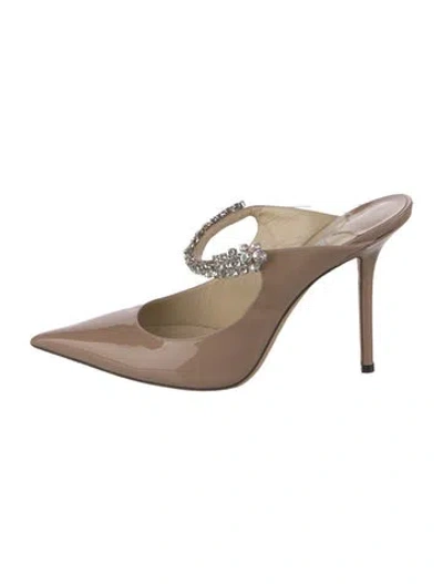 Pre-owned Jimmy Choo Patent Leather Crystal Embellishments Mules In Neutrals