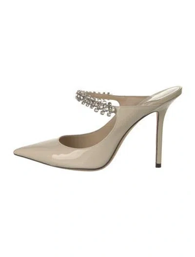 Pre-owned Jimmy Choo Patent Leather Crystal Embellishments Mules In Neutrals