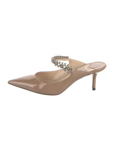 Pre-owned Jimmy Choo Patent Leather Crystal Embellishments Mules In Neutrals