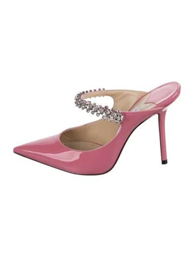 Pre-owned Jimmy Choo Patent Leather Crystal Embellishments Mules In Pink