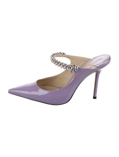 Pre-owned Jimmy Choo Patent Leather Crystal Embellishments Mules In Purple