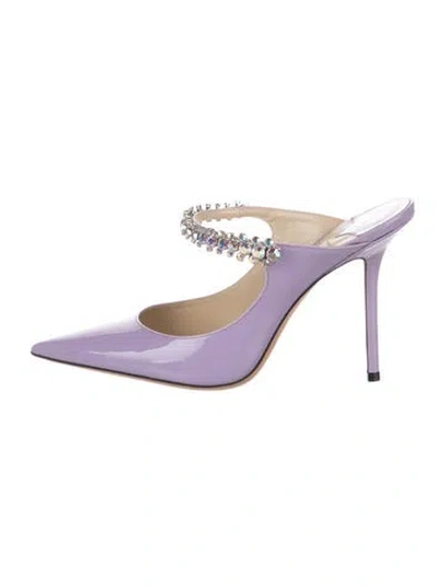 Pre-owned Jimmy Choo Patent Leather Crystal Embellishments Mules In Purple