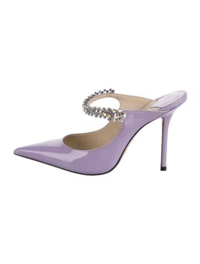 Pre-owned Jimmy Choo Patent Leather Crystal Embellishments Mules In Purple