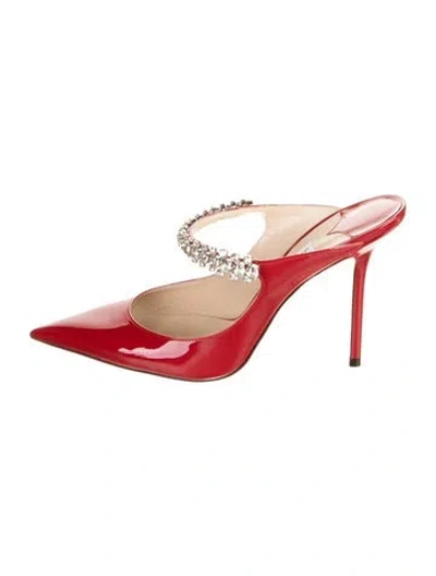 Pre-owned Jimmy Choo Patent Leather Crystal Embellishments Mules In Red