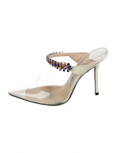 Pre-owned Jimmy Choo Patent Leather Crystal Embellishments Mules In Transparent