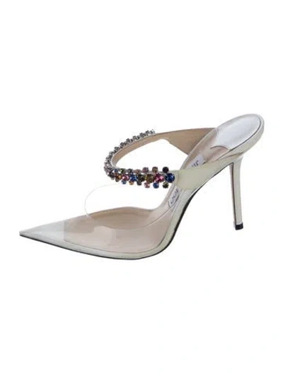 Pre-owned Jimmy Choo Patent Leather Crystal Embellishments Mules In White