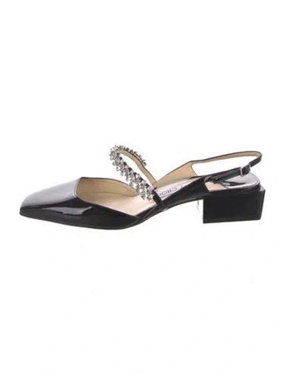 Pre-owned Jimmy Choo Patent Leather Crystal Embellishments Slingback Flats In Black