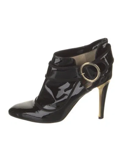 Pre-owned Jimmy Choo Patent Leather Cutout Accent Boots In Black