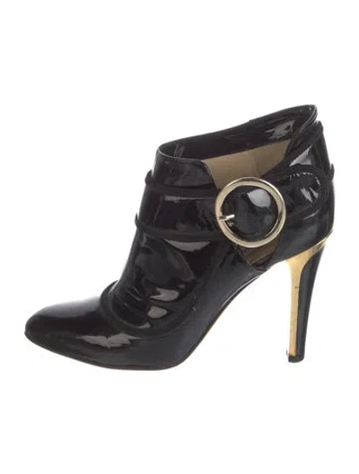 Pre-owned Jimmy Choo Patent Leather Cutout Accent Boots In Black