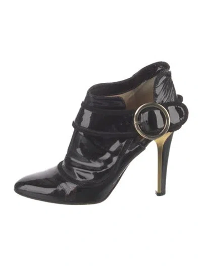 Pre-owned Jimmy Choo Patent Leather Cutout Accent Boots In Black