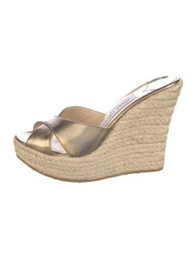 Pre-owned Jimmy Choo Patent Leather Cutout Accent Espadrilles