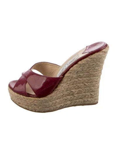 Pre-owned Jimmy Choo Patent Leather Cutout Accent Espadrilles In Burgundy