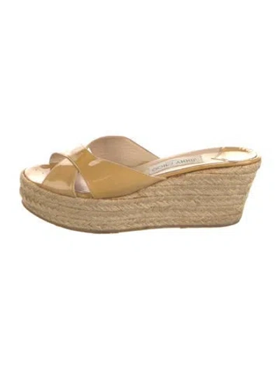 Pre-owned Jimmy Choo Patent Leather Cutout Accent Espadrilles In Neutral
