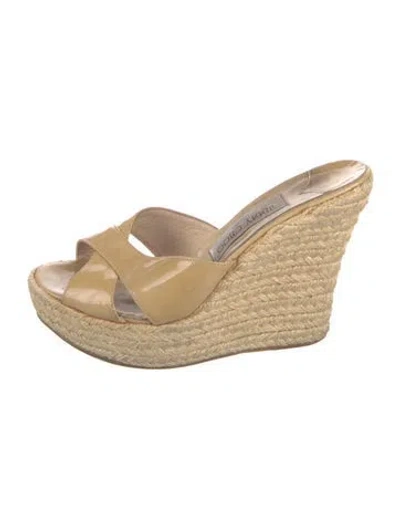 Pre-owned Jimmy Choo Patent Leather Cutout Accent Espadrilles In Neutral