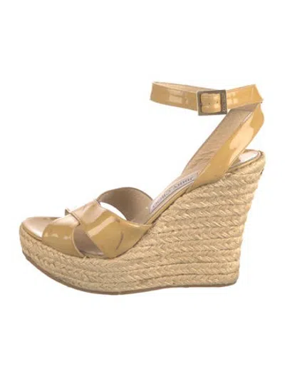 Pre-owned Jimmy Choo Patent Leather Cutout Accent Espadrilles In Neutrals