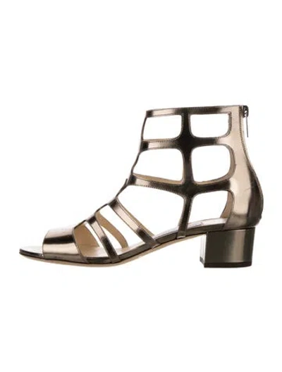Pre-owned Jimmy Choo Patent Leather Cutout Accent Gladiator Sandals