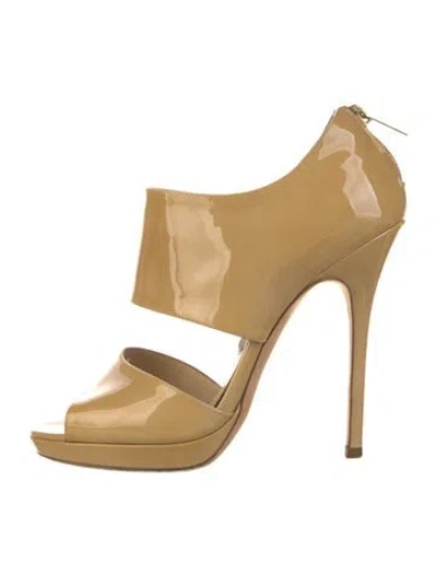 Pre-owned Jimmy Choo Patent Leather Cutout Accent Mules In Yellow