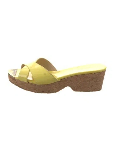 Pre-owned Jimmy Choo Patent Leather Cutout Accent Slides In Yellow