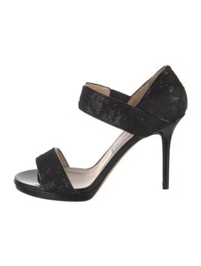 Pre-owned Jimmy Choo Patent Leather Embroidered Accent Slides In Black