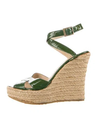 Pre-owned Jimmy Choo Patent Leather Espadrilles In Green