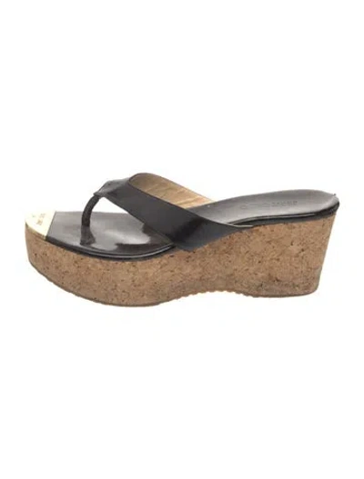 Pre-owned Jimmy Choo Patent Leather Flip Flops In Black
