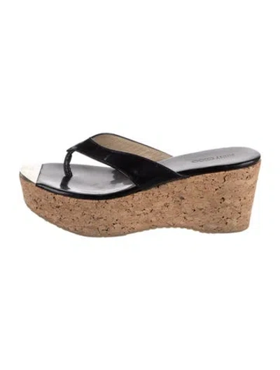 Pre-owned Jimmy Choo Patent Leather Flip Flops In Black/neutrals
