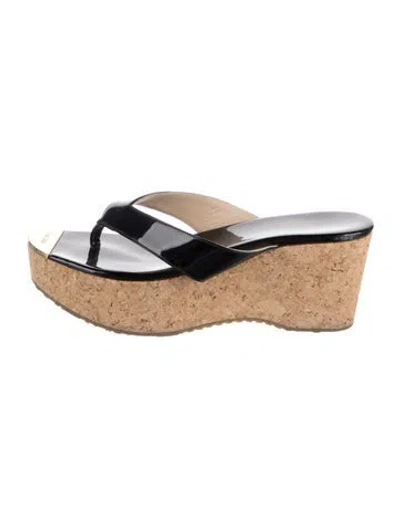 Pre-owned Jimmy Choo Patent Leather Flip Flops In Black/neutrals