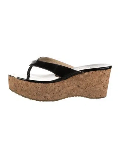 Pre-owned Jimmy Choo Patent Leather Flip Flops In Black/neutrals