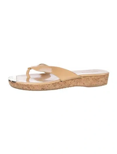 Pre-owned Jimmy Choo Patent Leather Flip Flops In Neutral