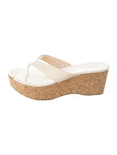Pre-owned Jimmy Choo Patent Leather Flip Flops In Neutrals