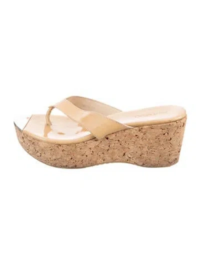 Pre-owned Jimmy Choo Patent Leather Flip Flops In Neutrals