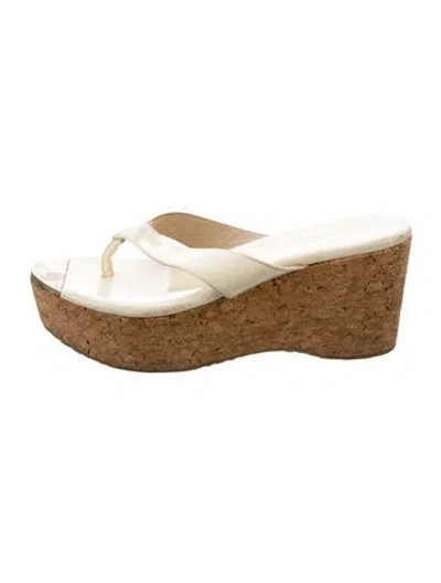 Pre-owned Jimmy Choo Patent Leather Flip Flops In Neutrals