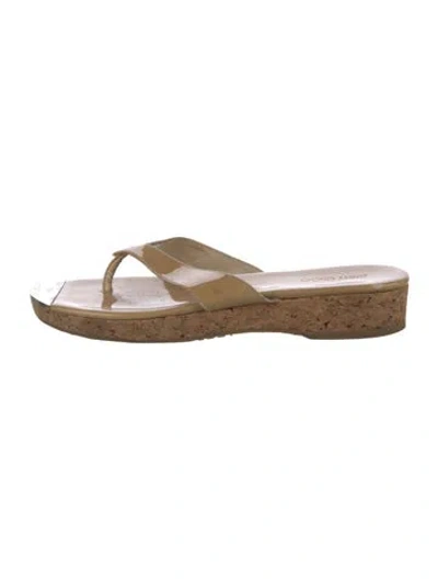 Pre-owned Jimmy Choo Patent Leather Flip Flops In Neutrals
