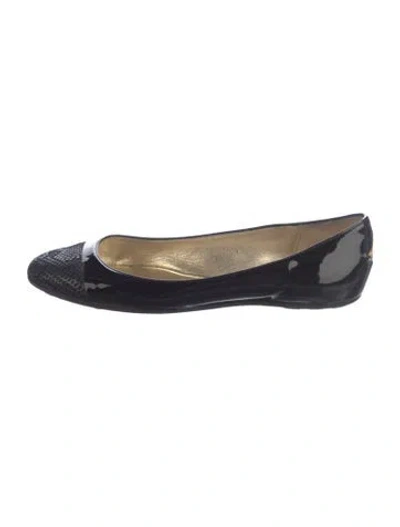 Pre-owned Jimmy Choo Patent Leather Glitter Accents Ballet Flats In Black