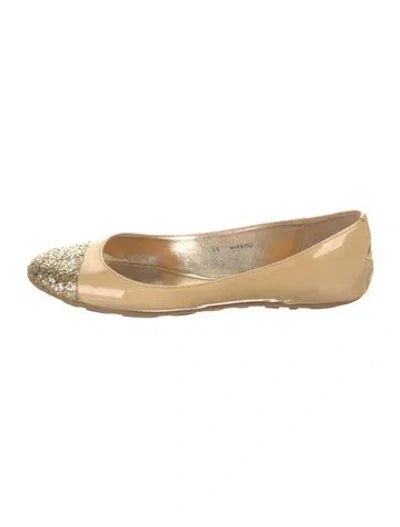 Pre-owned Jimmy Choo Patent Leather Glitter Accents Ballet Flats In Neutral