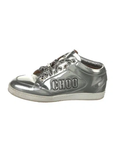 Pre-owned Jimmy Choo Patent Leather Graphic Print Sneakers In Silver/white