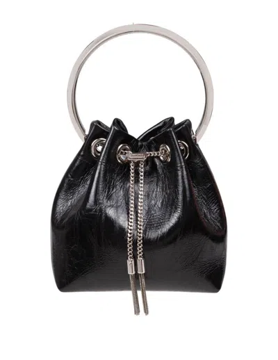 Jimmy Choo Bon Bon Crinkled Leather Top Handle Bag In Black