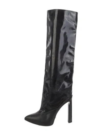 Pre-owned Jimmy Choo Patent Leather Leather Trim Embellishment Boots In Black