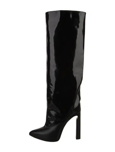 Pre-owned Jimmy Choo Patent Leather Leather Trim Embellishment Boots In Black