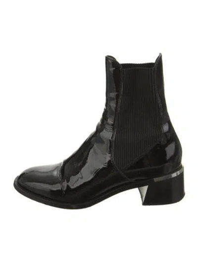 Pre-owned Jimmy Choo Patent Leather Leather Trim Embellishment Chelsea Boots In Black