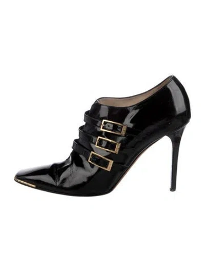 Pre-owned Jimmy Choo Patent Leather Leather Trim Embellishment Lace-up Boots In Black